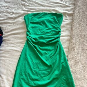 Green strapless Mini Dress with ruching